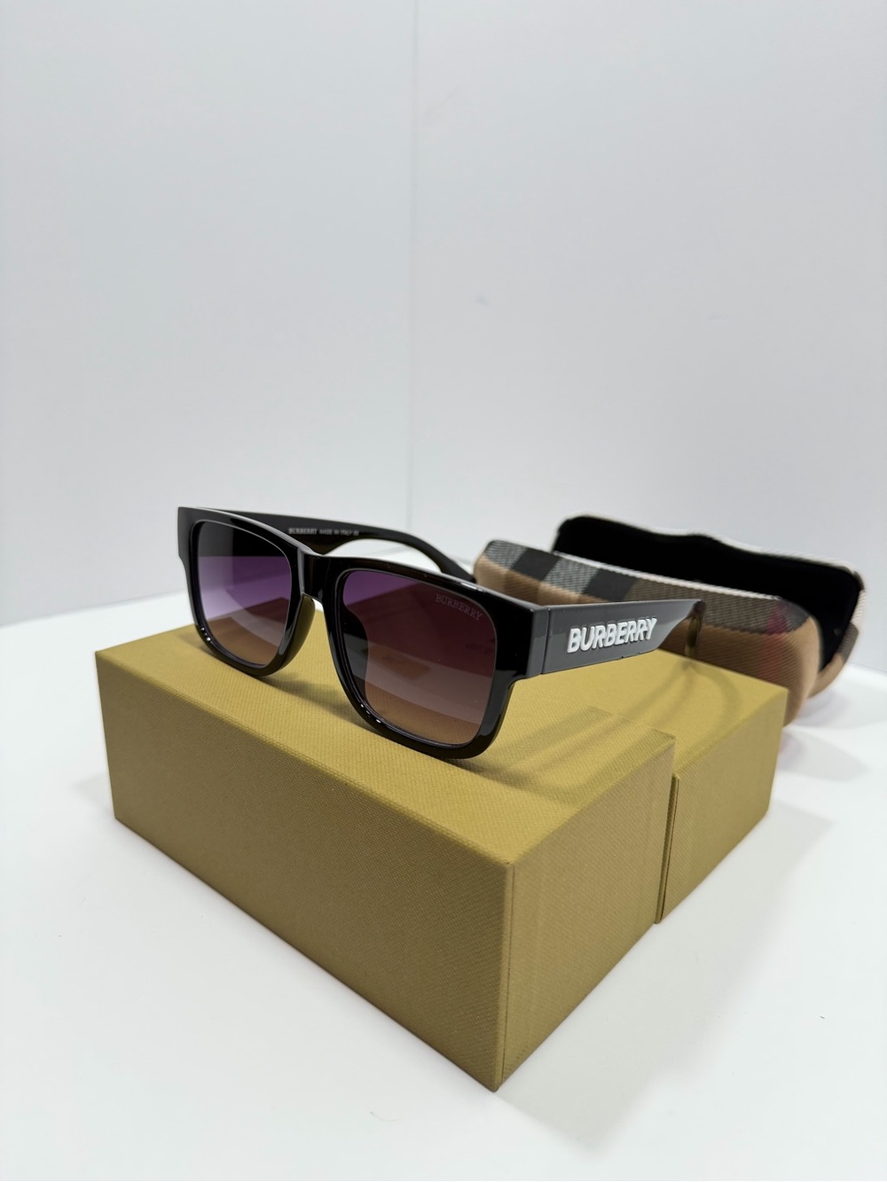 Burberry Black Acetate Sunglasses with Purple Gradient Lenses